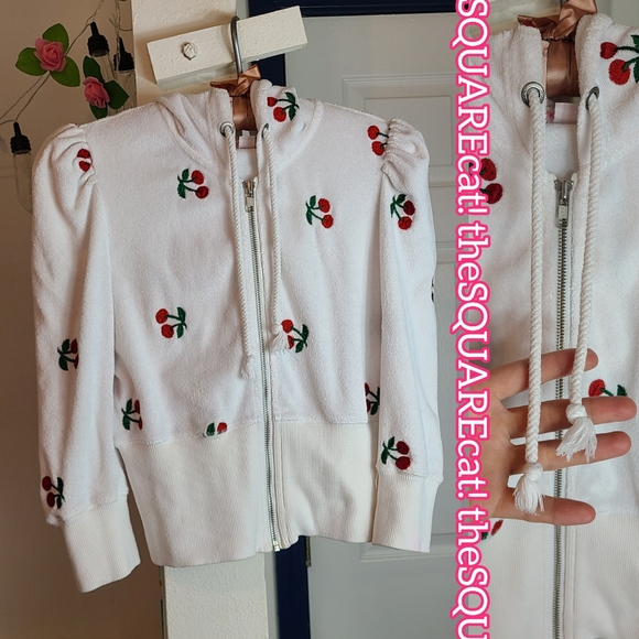 🍒 2 piece SET! Betsey Johnson cherry fruit embroidery hoodie & strapless romper - Picture 10 of 15